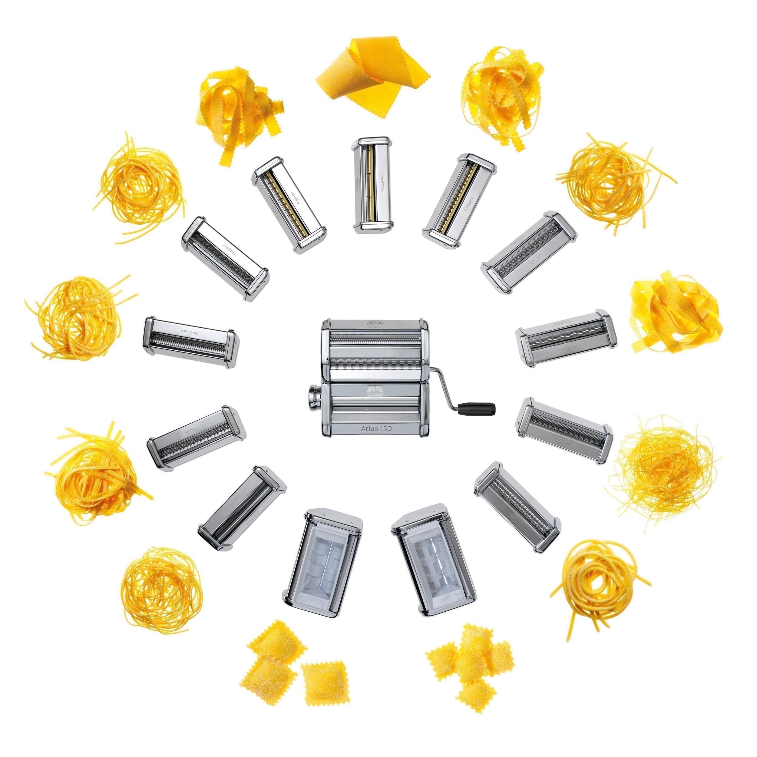 Marcato pasta machine attachments with various pasta shapes
