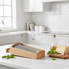 Wooden Cheese Grater Box With Drawer - in a white kitchen with cheese and olive oil
