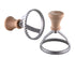 Two 80mm round stainless steel ravioli stamps with a wooden handle