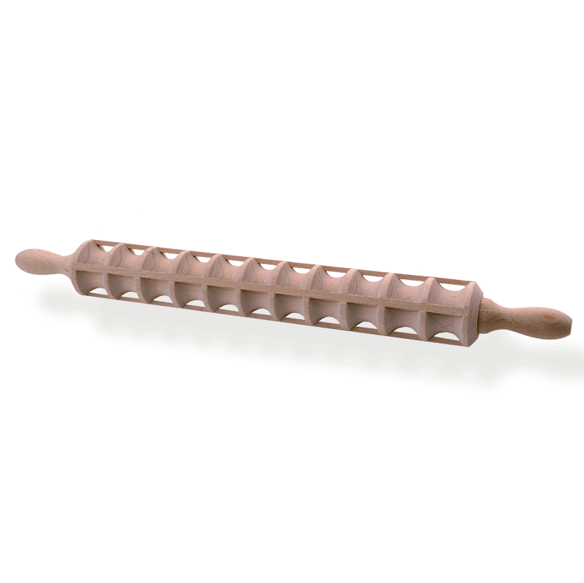 60cm beechwood ravioli rolling pin on a white background