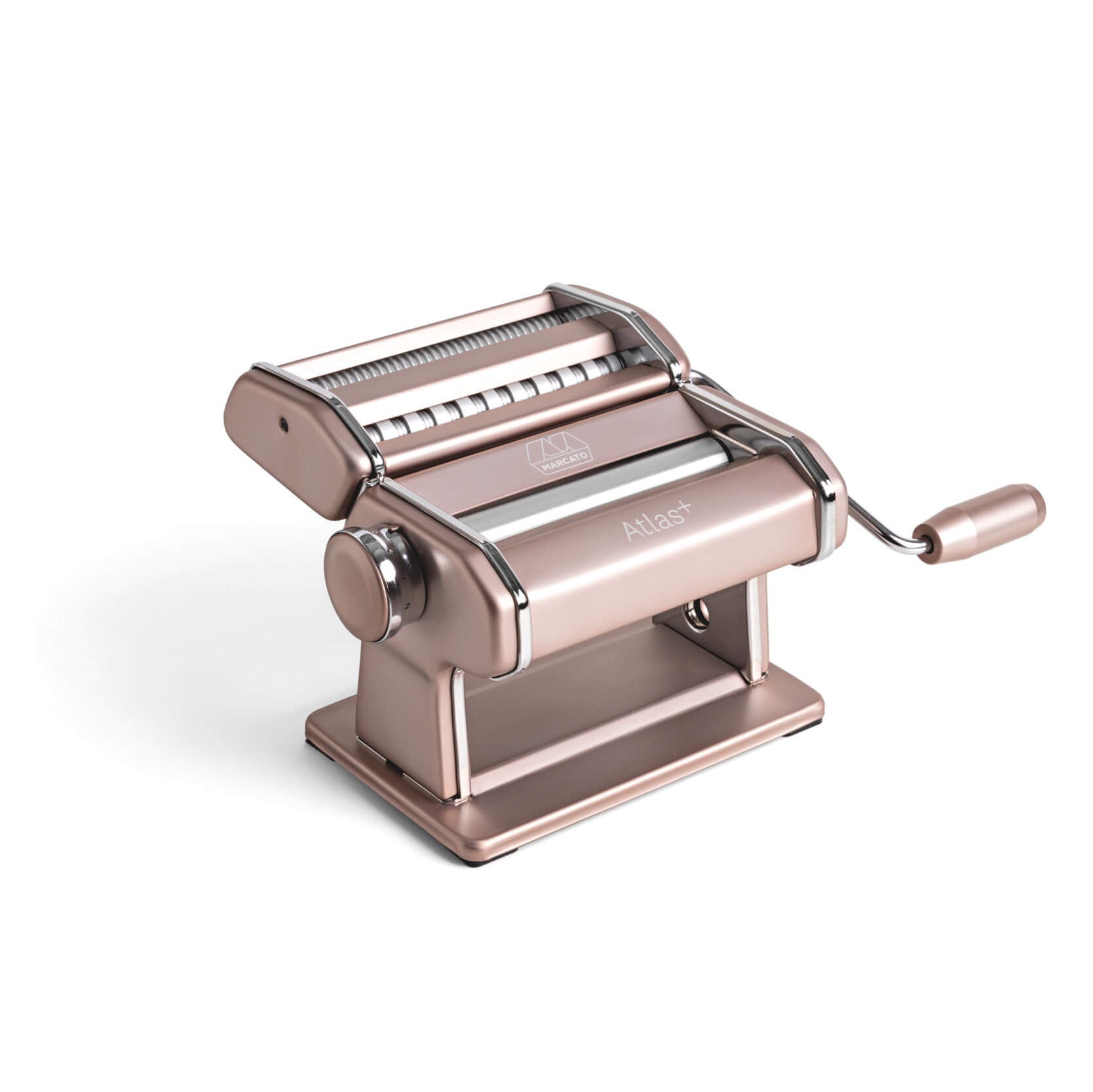 Powder pink Atlas+ pasta maker on a white background