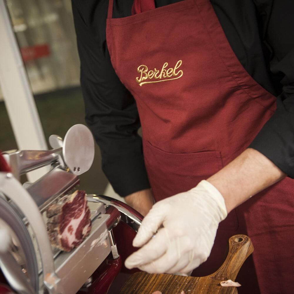 Berkel Apron – Red or Black Cotton with Gold Embroidery