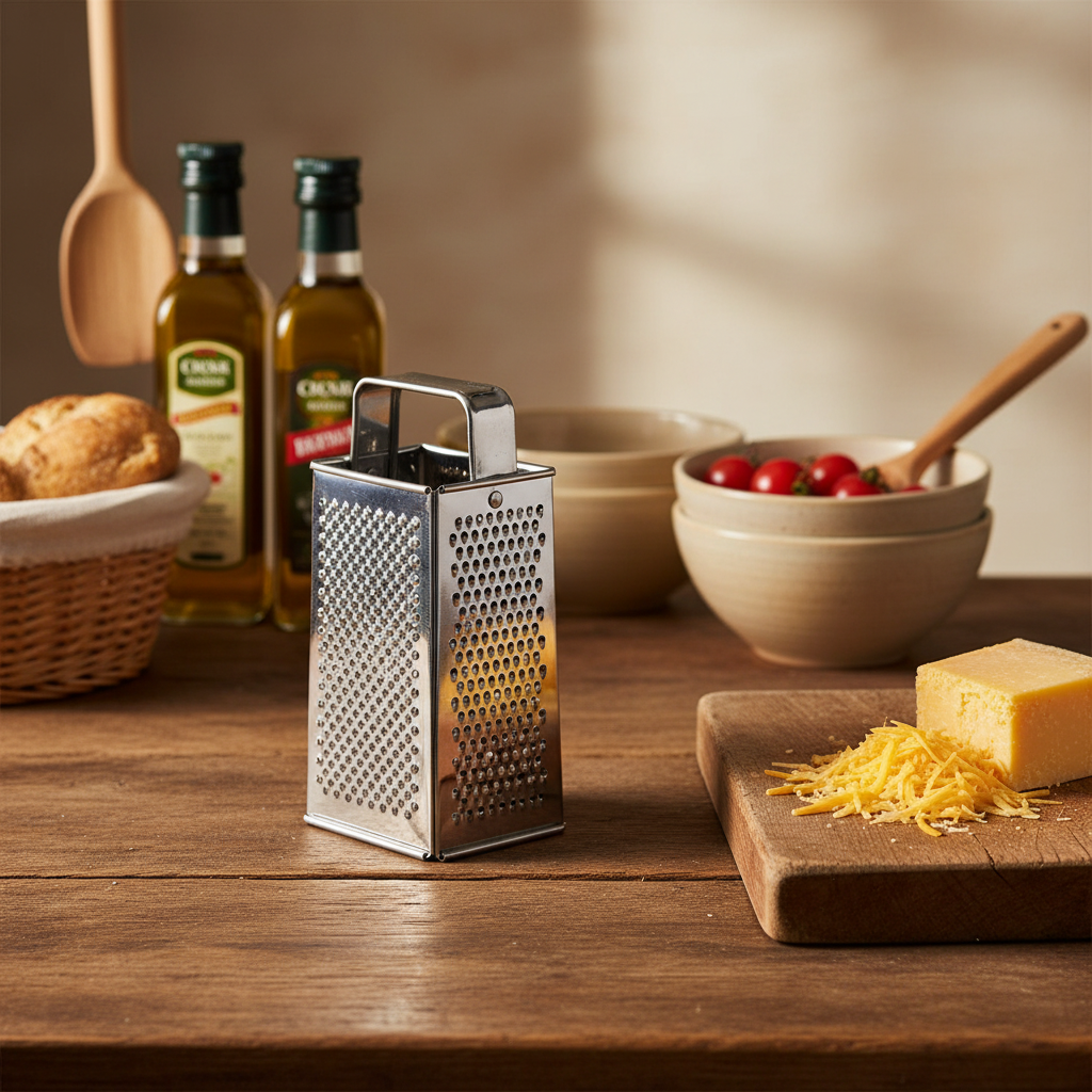Metal Box Grater on wooden counter top