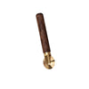 Marcato La Rotella straight pasta cutter with brass cutting wheel and wooden handle, in front of a white background.