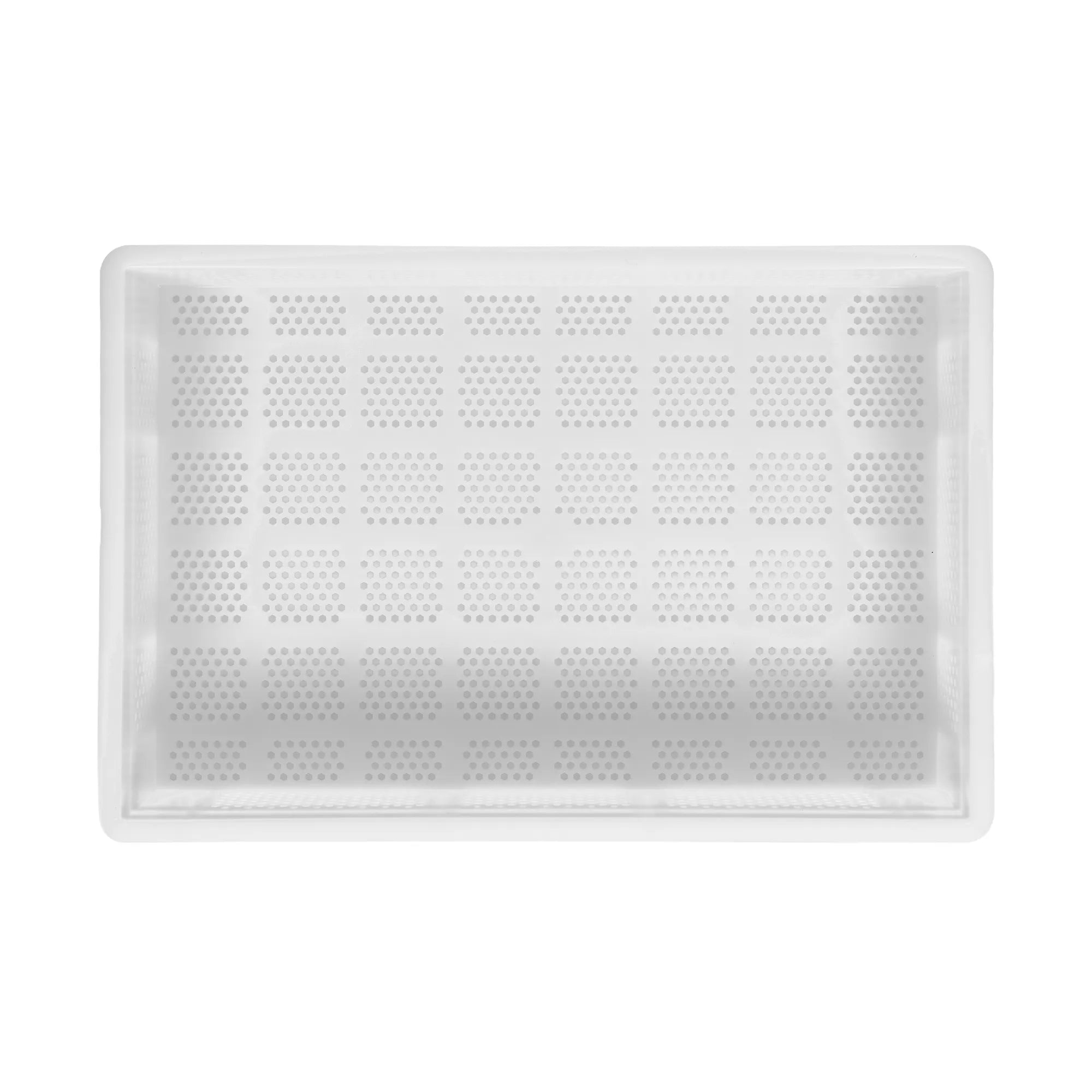Overhead view of the 60 x 40cm Genus Dei perforated dough tray