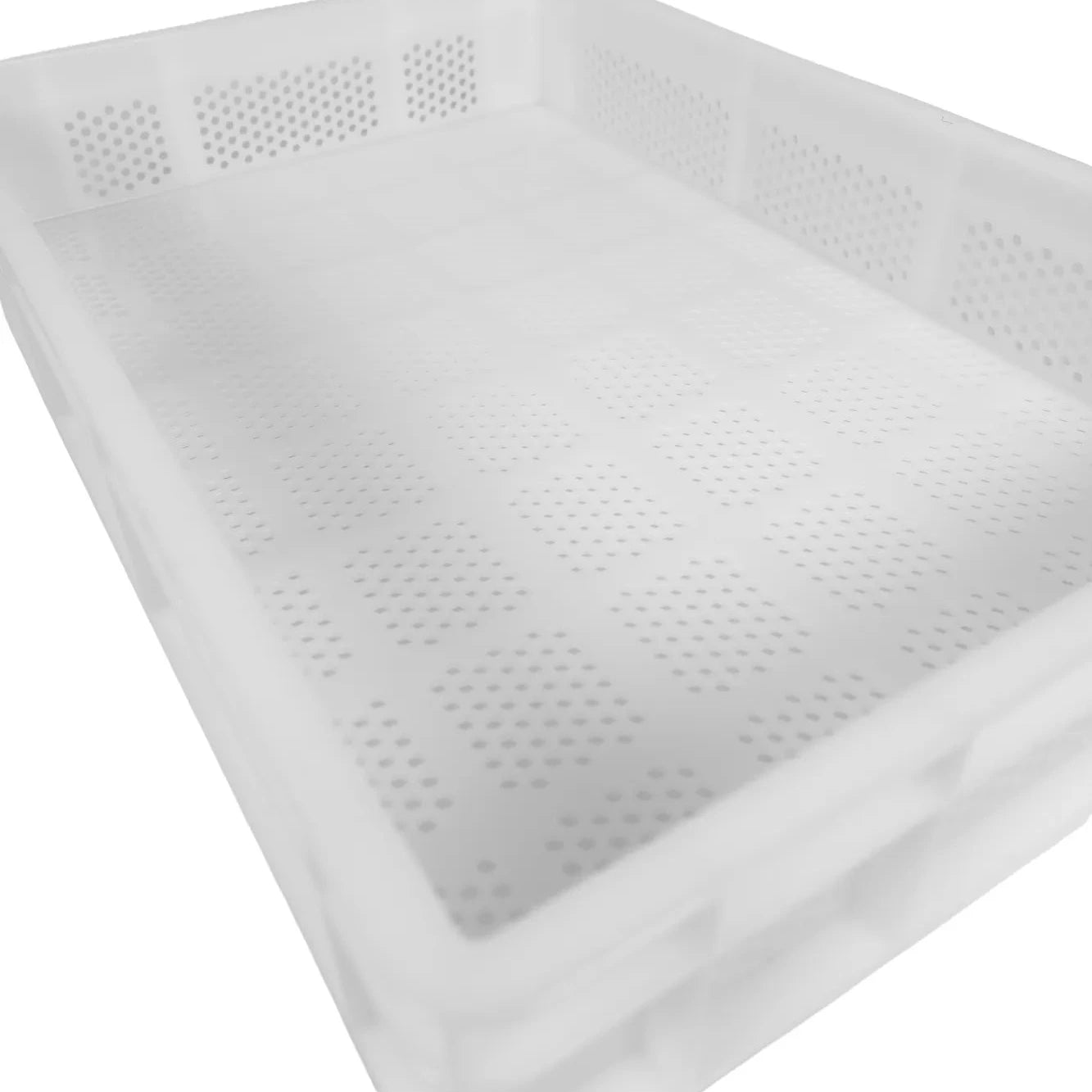 Close-up corner detail of hexagon perforation on the 60 x 40cm dough tray