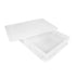 Angled view of the empty 60 x 40cm perforated pasta and dough tray with a lid placed off centre on top