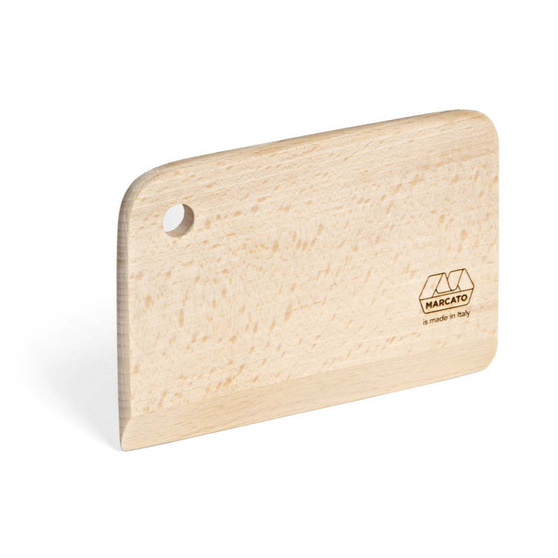 Wooden dough scraper with Marcato logo on a white background