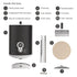 An assembly-style parts diagram titled 'Inside the box' showing a charcoal Piana pizza oven component with numbered callouts for included accessories such as a chimney, flamebreaker, fuel drawer, cordierite stone, screws, and user manual on a white background.