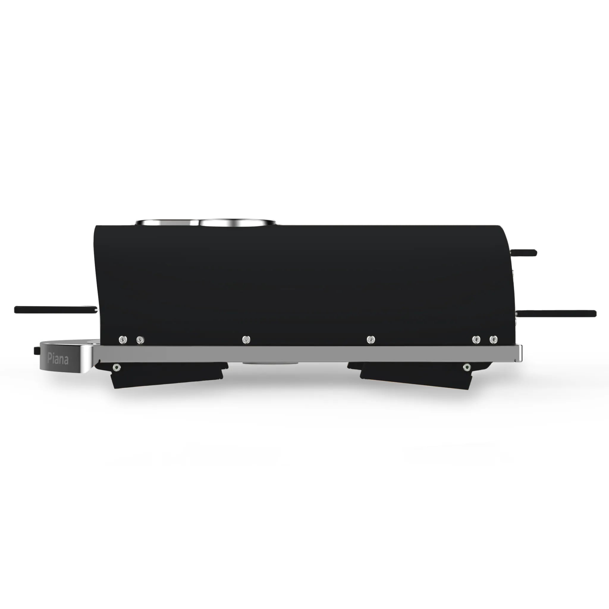 ZiiPa Piana wood-fired pizza oven in Charcoal, side view on white background with legs folded and chimney detached.