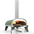 ZiiPa Piana wood-fired pizza oven in Eucalyptus with pizza oven door and pizza, on white background