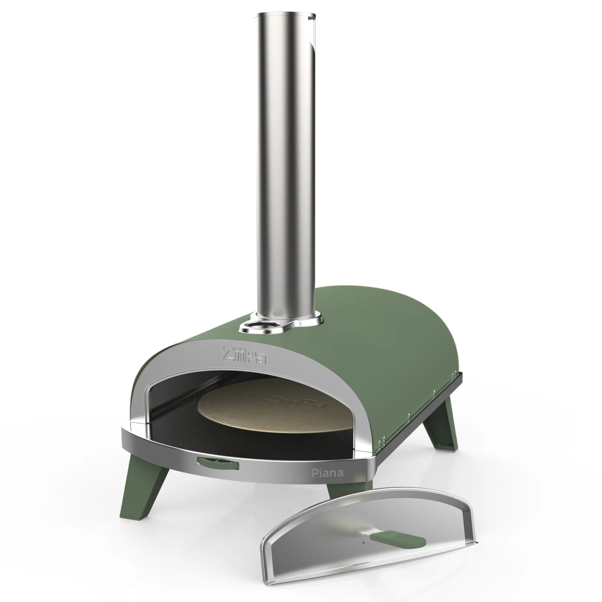 ZiiPa Piana wood-fired pizza oven in Eucalyptus, 3/4 angle on white background