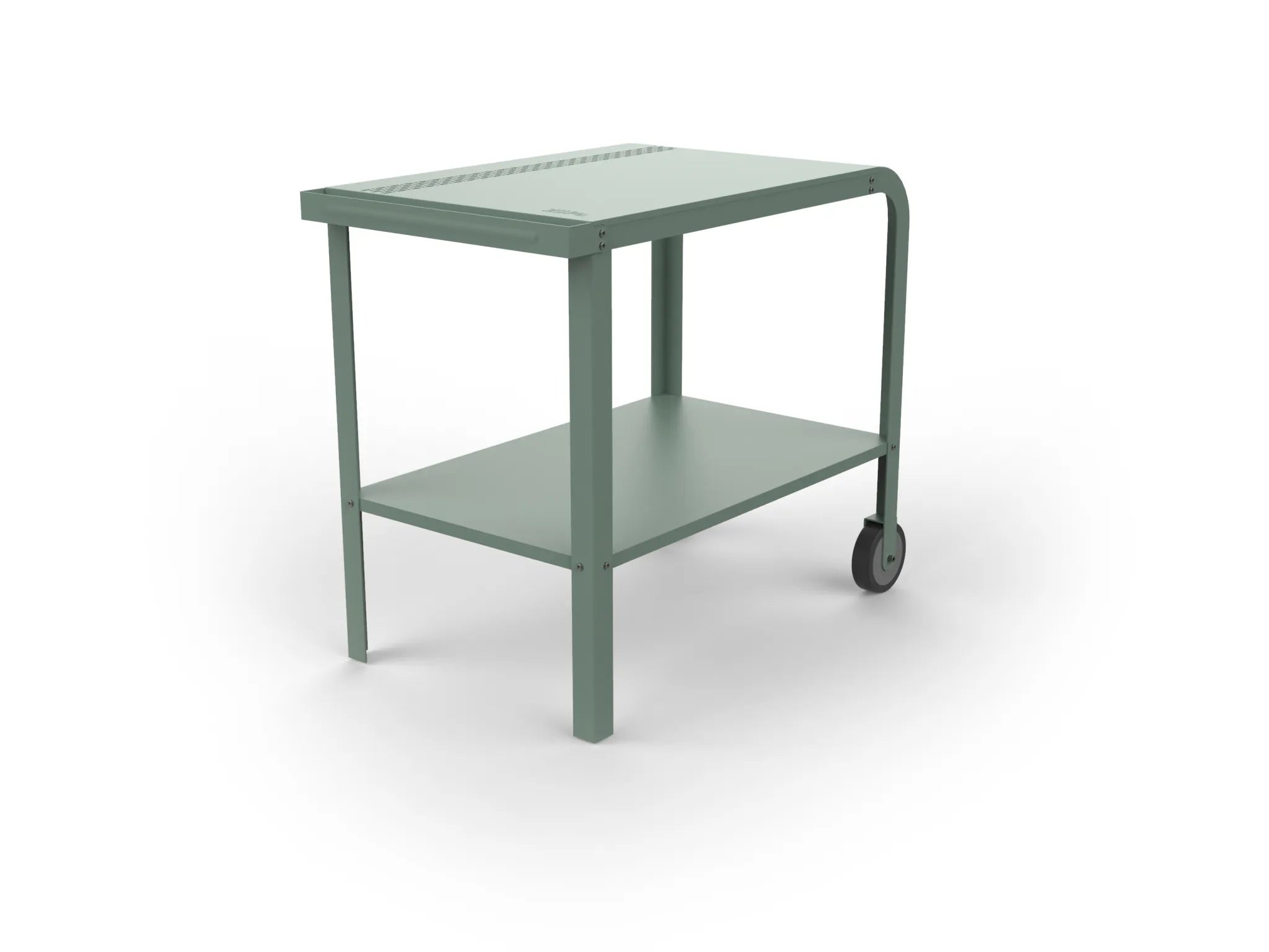 Vallone Pizza Oven trolley in Eucalyptus, 3/4 view on a white background