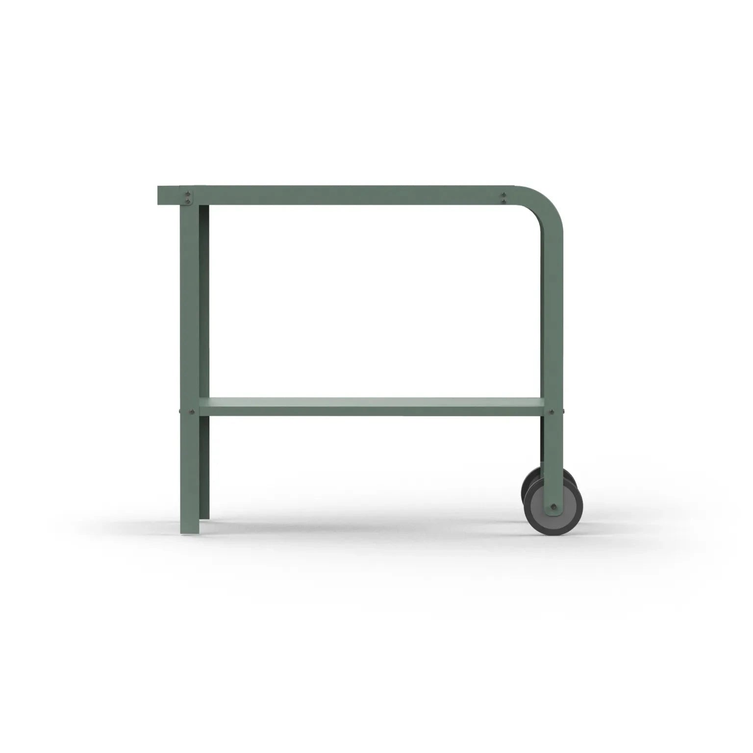 Vallone Pizza Oven trolley in Eucalyptus, side view on a white background