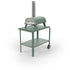 Vallone Pizza Oven trolley with a Piana pizza oven placed on top, both in Eucalyptus, 3/4 view on a white background