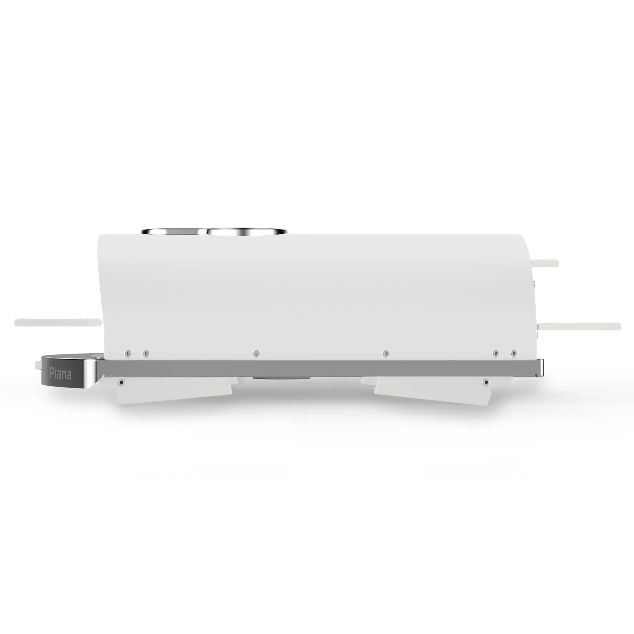ZiiPa Piana wood-fired pizza oven in Eucalyptus, side view on white background with legs folded and chimney detached.