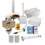 ZiiPa Piana Pizza Night Kit in chalk: pizza oven, peel, storage bag, beech pellets, pellet dispenser, scoop, topping station, dough boxes, cutting wheel, San Marzano tomatoes, 00 flour and semola