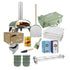 ZiiPa Piana Pizza Night Kit in eucalyptus green: pizza oven, peel, storage bag, beech pellets, pellet dispenser, scoop, topping station, dough boxes, cutting wheel, San Marzano tomatoes, 00 flour and semola