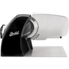Glossy black Home Line Plus 200 Slicer with stainless steel blade, designed for precise slicing at home. Elegant and functional kitchen appliance.