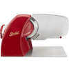 Home Line Plus 200 Slicer in glossy red finish with chromed steel blade, ideal for home kitchens. Compact design with safety tilt-lock feature.