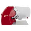 Home Line Plus 250 Slicer in glossy red finish with chromed steel blade, ideal for home kitchens. Compact design with safety tilt-lock feature.