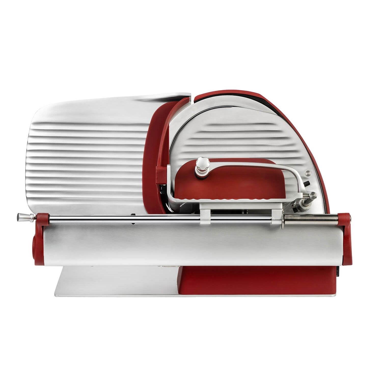 Berkel Home Line Plus 250 Food Slicer with 250mm blade in matte red finish, ideal for precise home slicing of meats, bread, and cheeses.