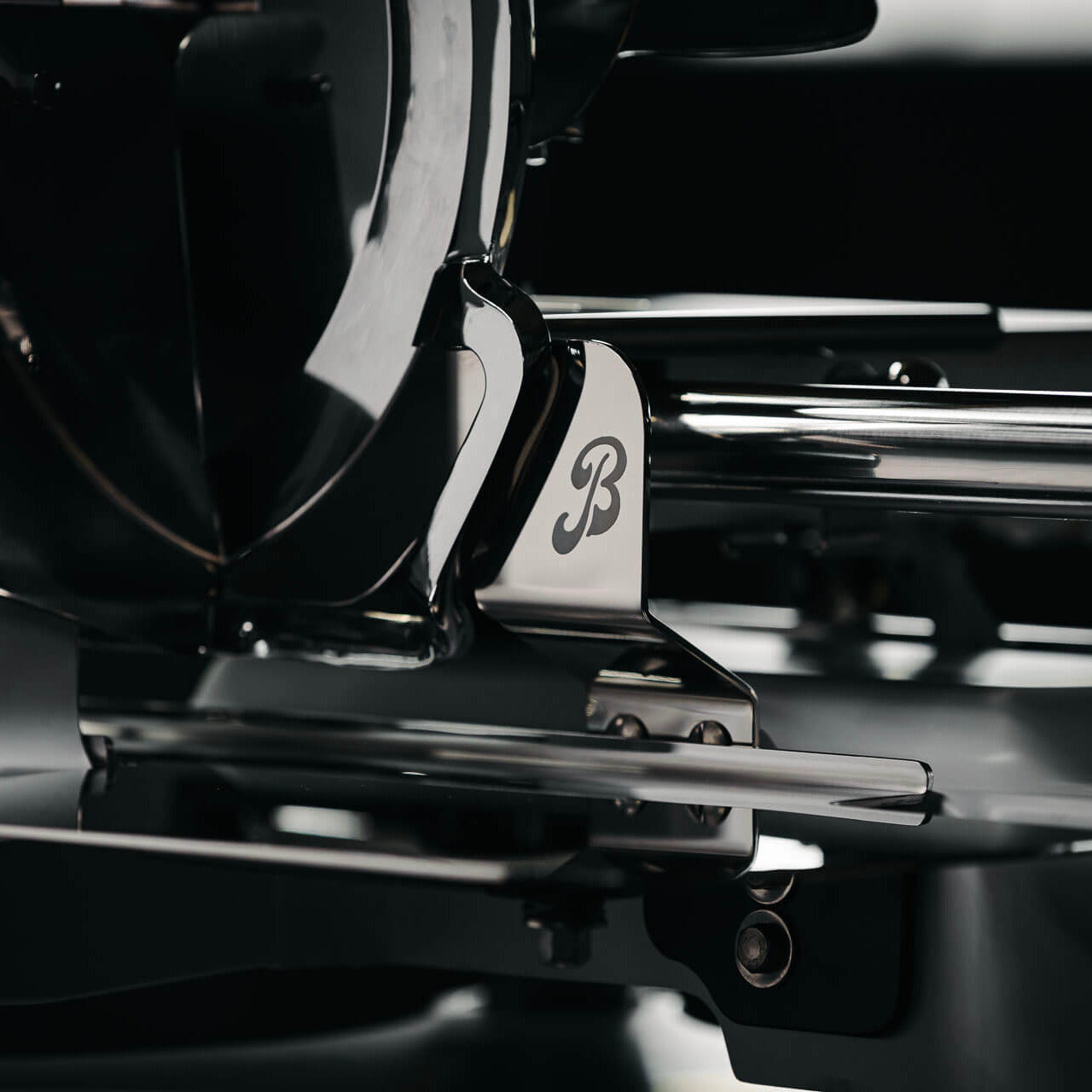 Close-up view of Berkel branding on Berkel Volano B114X flywheel slicer