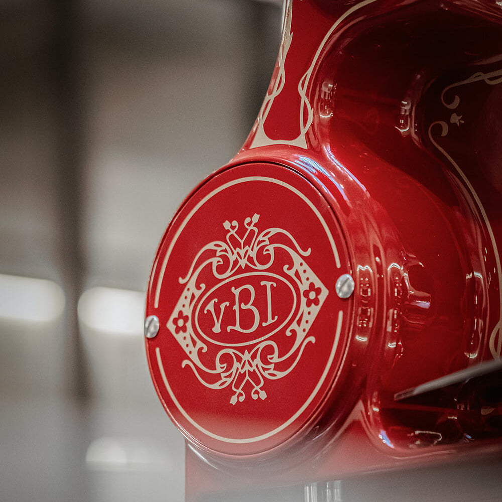 Close-up of Van Berkel International branding on a Berkel Volano B114 slicer